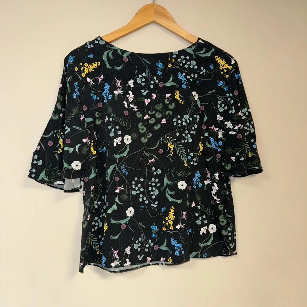 Anna Glover H&M Black Floral Blouse Women's 6 Casual 3/4 Sleeve Soft Shirt Top - Picture 2 of 5